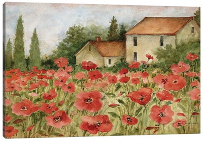 Tuscan Landscape-Horiztonal Canvas Art Print - Watercolor Flowers