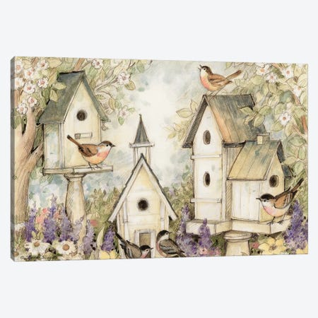 Washed Birdhouses Canvas Print #SWG223} by Susan Winget Art Print