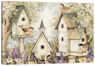 Washed Birdhouses Canvas Art Print - Shabby Chic Décor