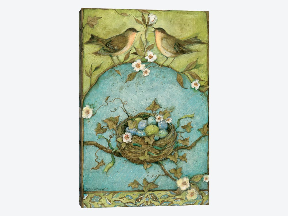 Bird & Nest On Blue & Green by Susan Winget 1-piece Art Print