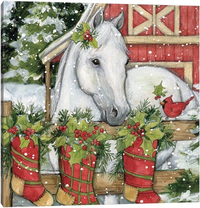 White Horse Canvas Art Print - Christmas Animal Art