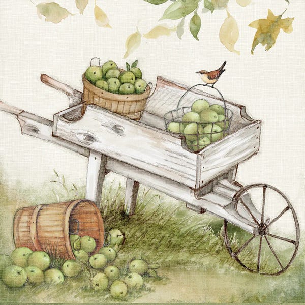 Susan Winget: White Wheel Barrow Apples by Susan Winget