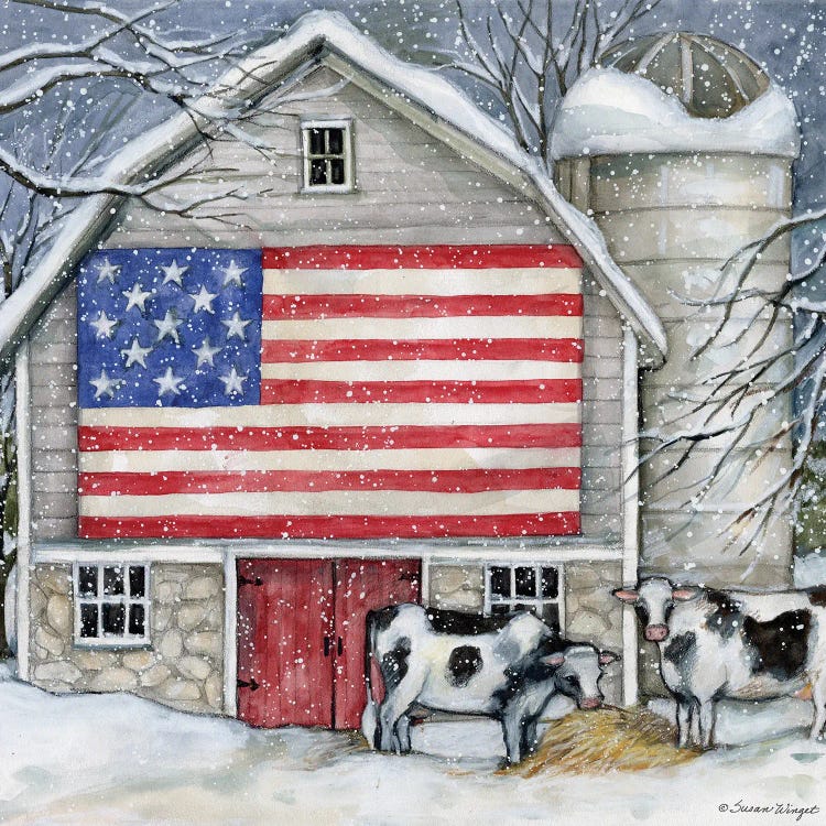 Winter Flag Barn Cows