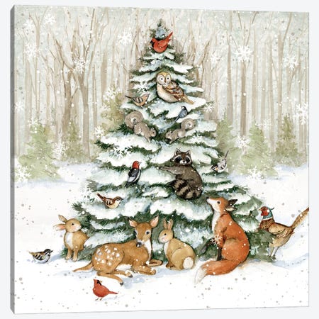 Wood Land Animals Tree Canvas Print #SWG235} by Susan Winget Canvas Art Print