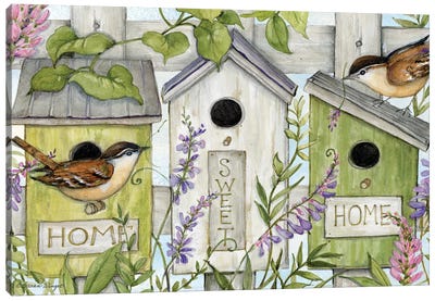 Birdhouses Vines-Horizontal Canvas Art Print - Susan Winget