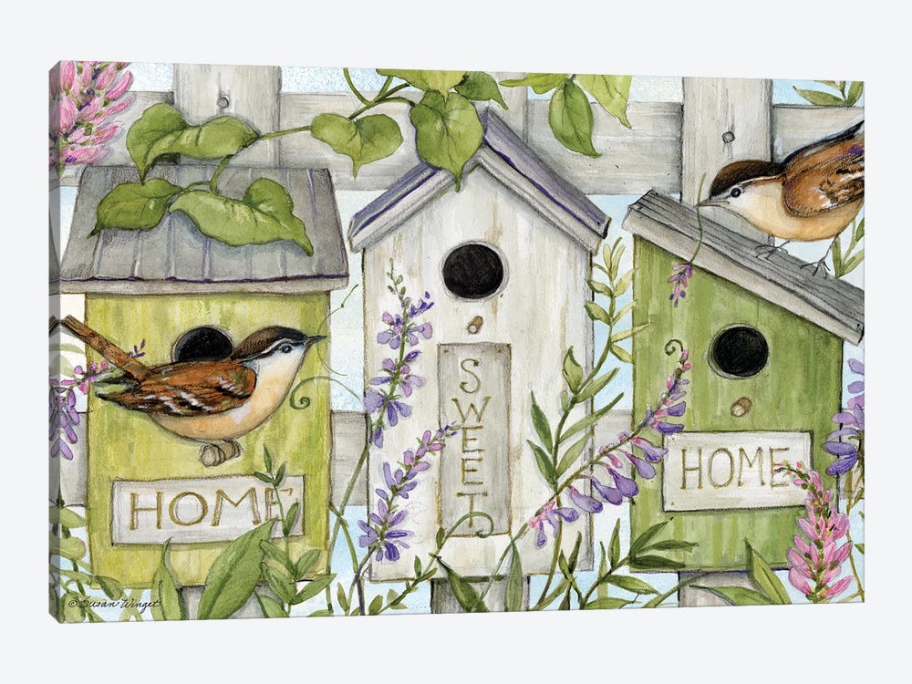 Birdhouses Vines-Horizontal by Susan Winget 1-piece Canvas Print