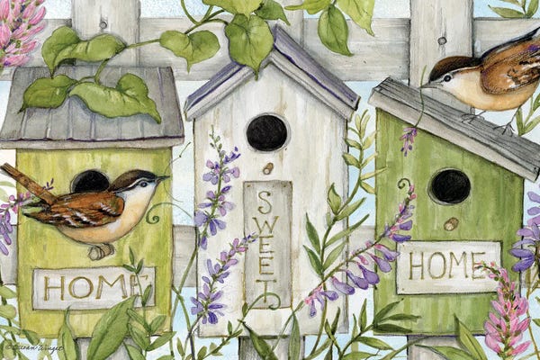 Susan Winget: Birdhouses Vines-Horizontal by Susan Winget