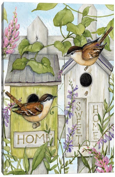 Birdhouses Vines-Vertical Canvas Art Print - Susan Winget