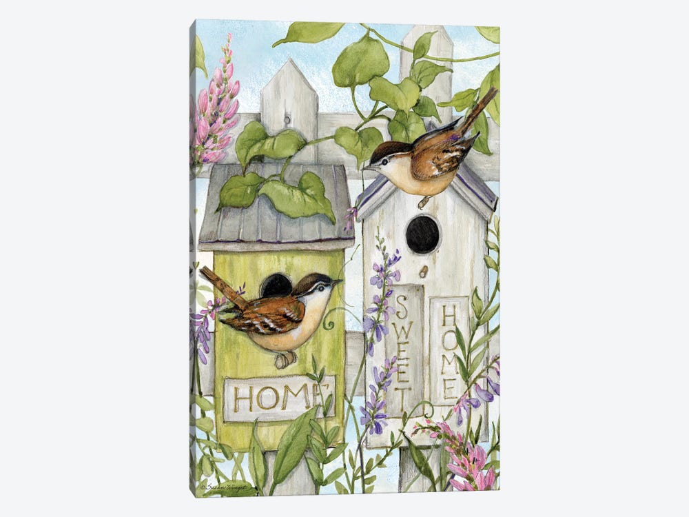 Birdhouses Vines-Vertical by Susan Winget 1-piece Canvas Artwork