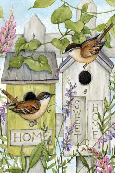 Susan Winget: Birdhouses Vines-Vertical by Susan Winget