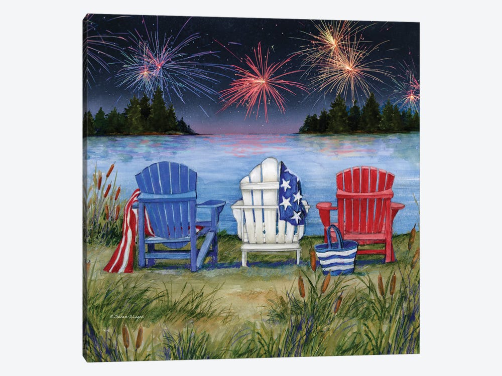 Adirondack Chairs At Lake Fireworks by Susan Winget 1-piece Canvas Wall Art