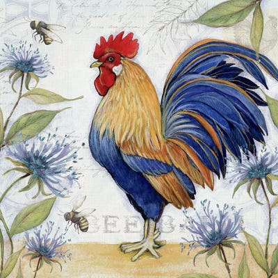 Blue And Gold Rooster by Susan Winget framed wall art
