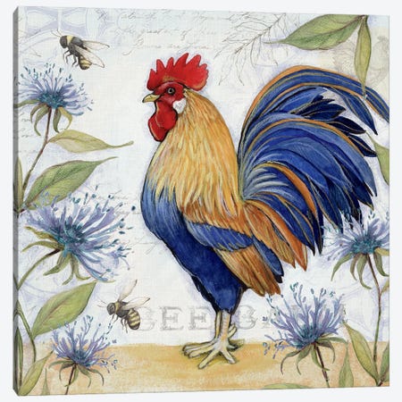 Blue And Gold Rooster Canvas Print #SWG30} by Susan Winget Art Print