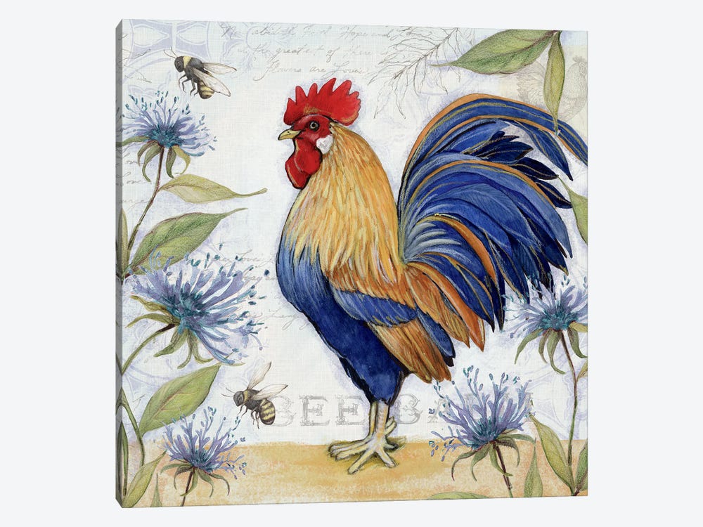 Blue And Gold Rooster by Susan Winget 1-piece Canvas Artwork