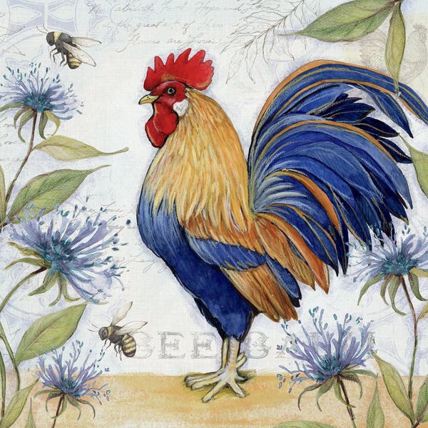 Chickens & Roosters: Blue And Gold Rooster by Susan Winget