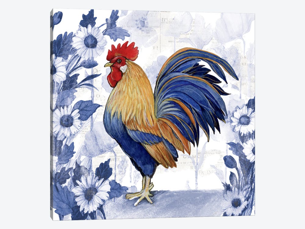 Blue Daisy Rooster-Tan by Susan Winget 1-piece Canvas Art