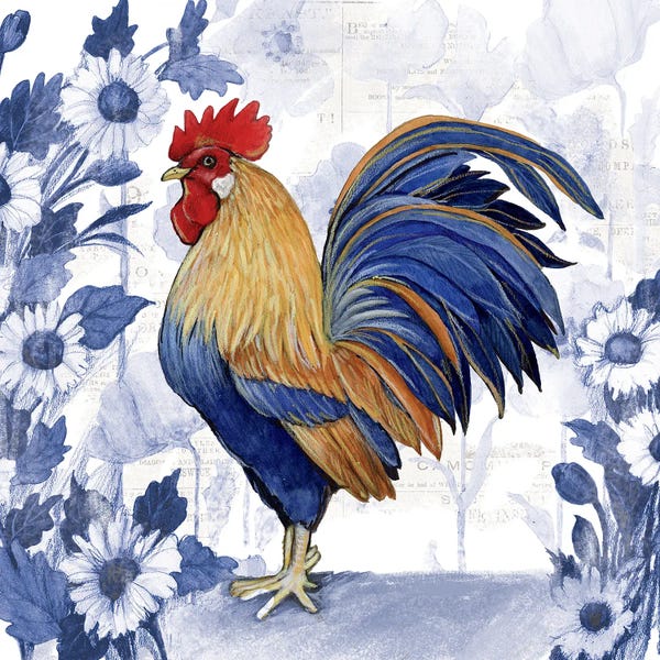 Susan Winget: Blue Daisy Rooster-Tan by Susan Winget