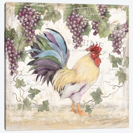 Blue Floral Rooster Canvas Print #SWG33} by Susan Winget Canvas Print