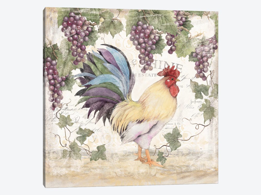 Blue Floral Rooster by Susan Winget 1-piece Canvas Print
