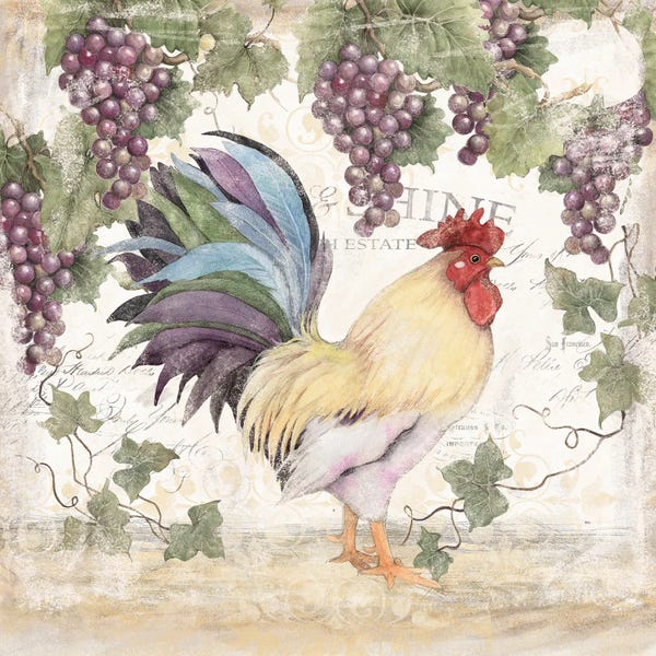 Susan Winget: Blue Floral Rooster by Susan Winget