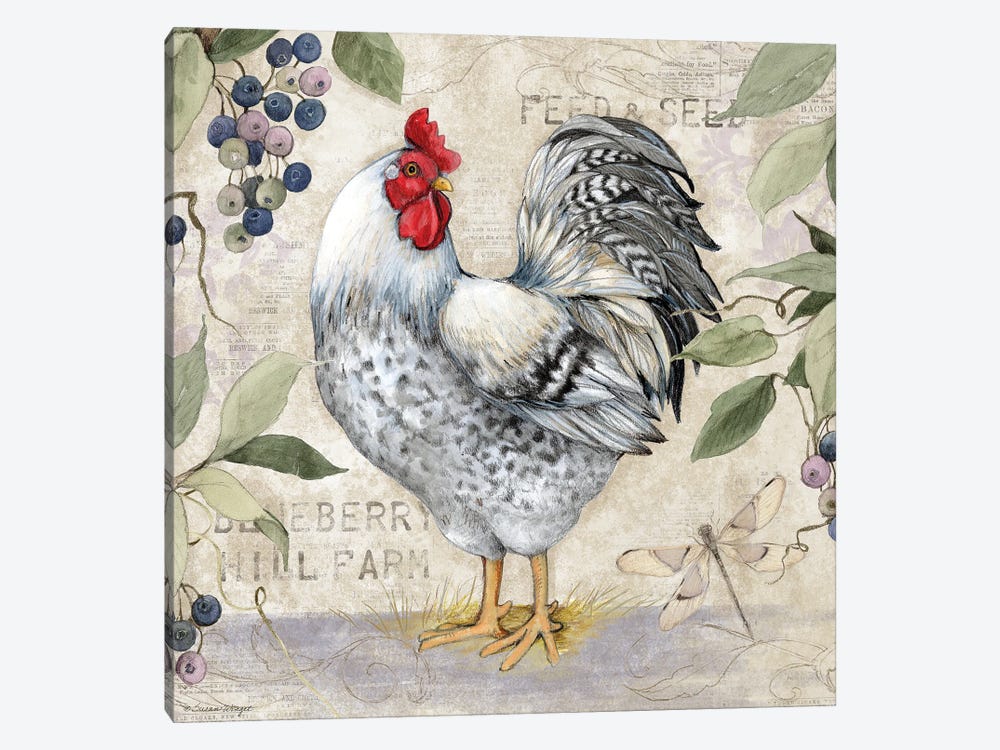 Blueberry White Rooster by Susan Winget 1-piece Canvas Wall Art