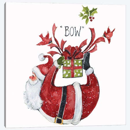Bow Santa With Snow Canvas Print #SWG37} by Susan Winget Canvas Wall Art