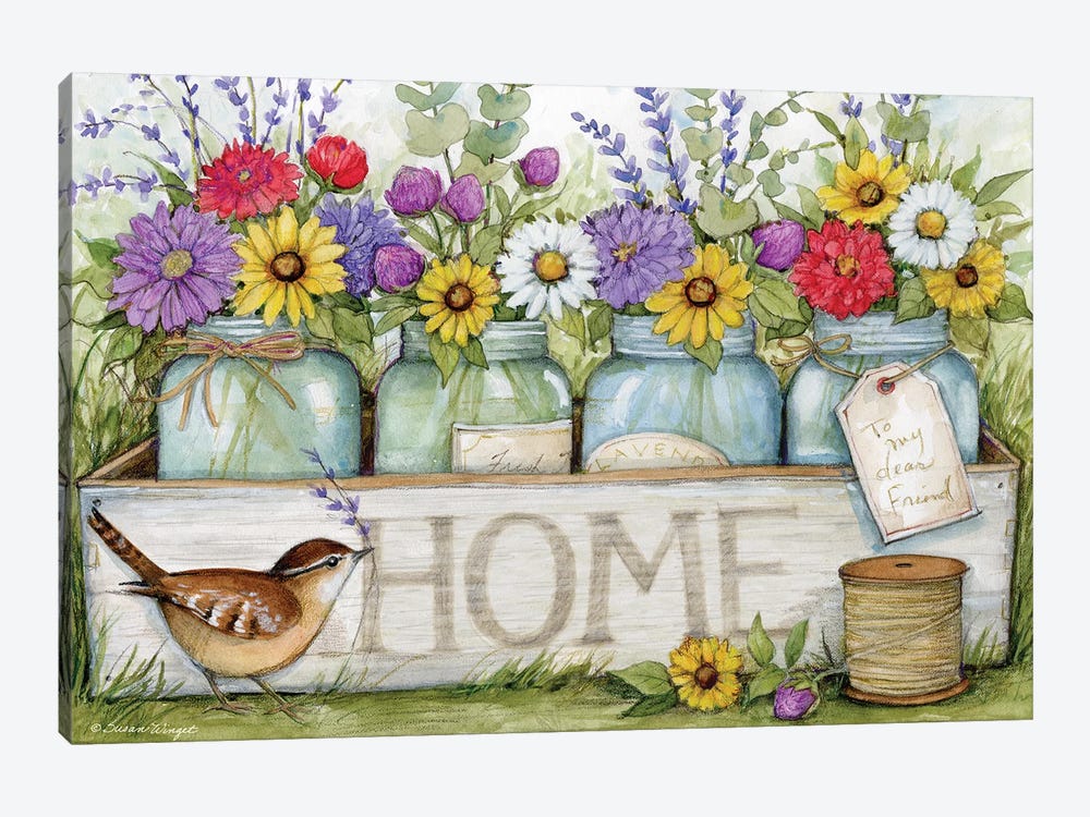 Box Of Flower Jars Home by Susan Winget 1-piece Canvas Artwork
