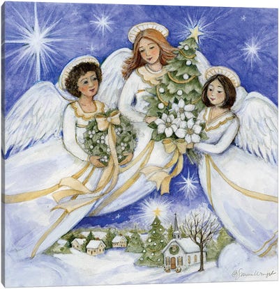 Angel Trio Canvas Art Print - Vintage Christmas Décor