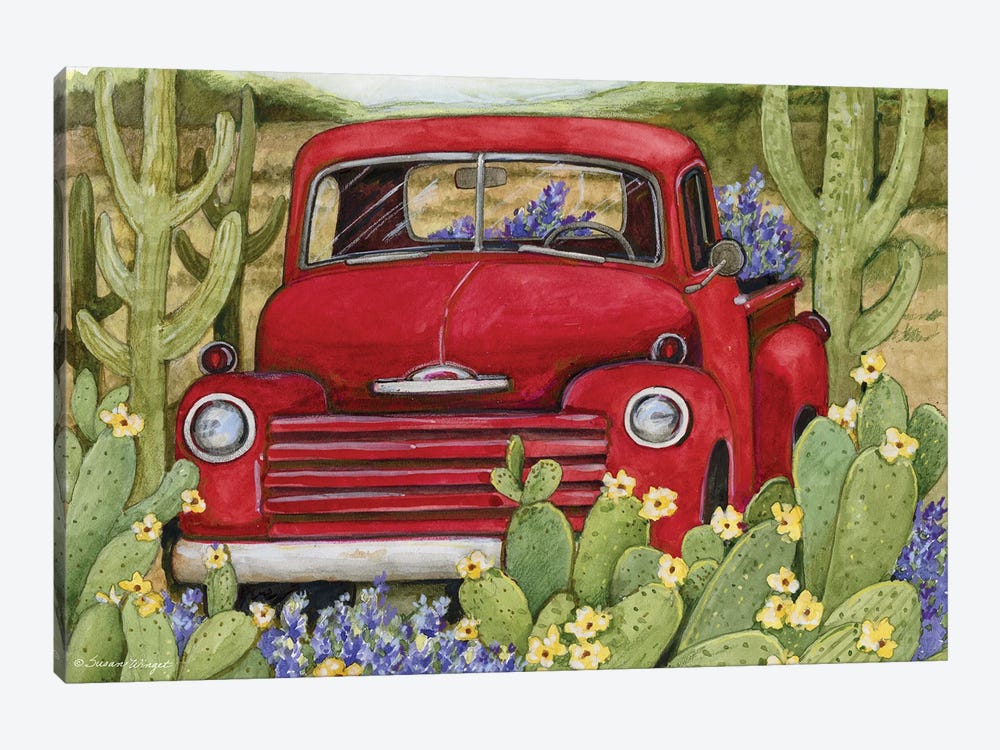 Cactus Desert Red Truck by Susan Winget 1-piece Canvas Art Print
