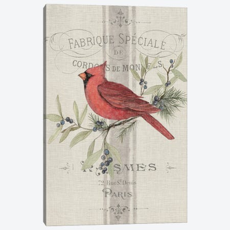 Cardinal On Branch Linen Canvas Print #SWG45} by Susan Winget Canvas Print