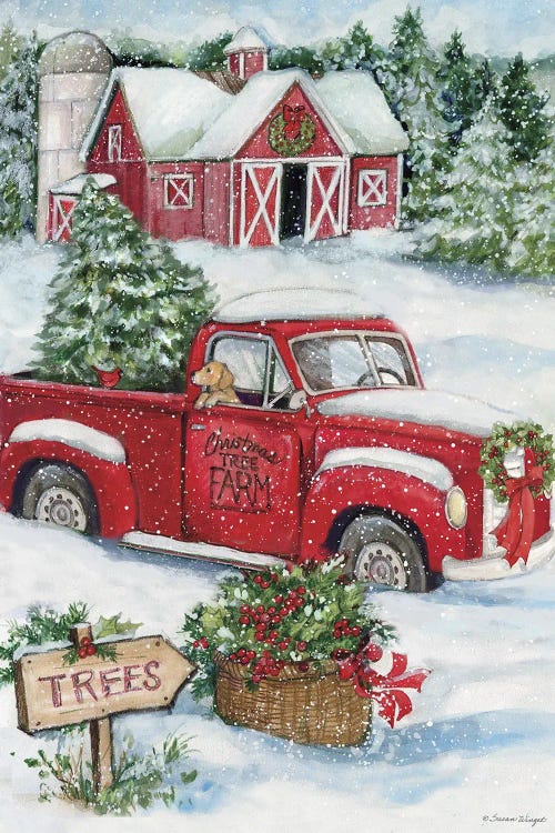 Christmas BarnTruck-Vertical by Susan Winget wall art
