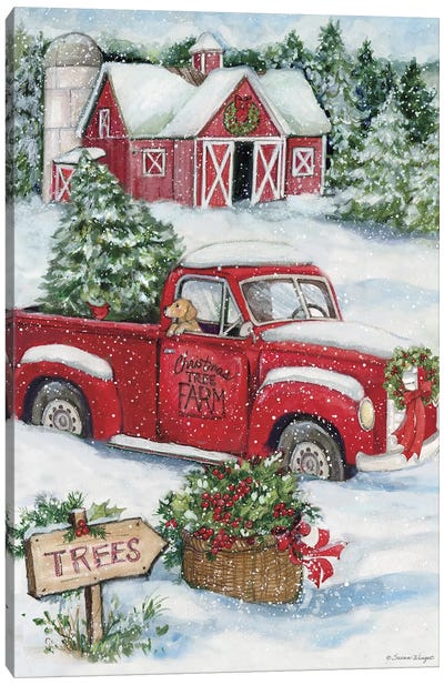 Christmas BarnTruck-Vertical Canvas Art Print - Trucks