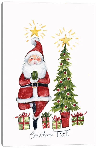 Christmas Tree Yoga Santa Snow Canvas Art Print - Santa Claus Art