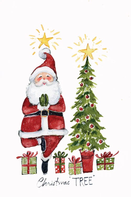 Christmas Tree Yoga Santa Snow by Susan Winget wall art