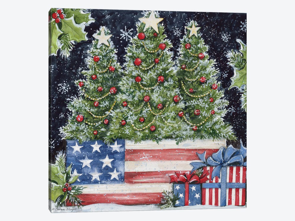 Christmas Trees Flag Box Night by Susan Winget 1-piece Canvas Wall Art
