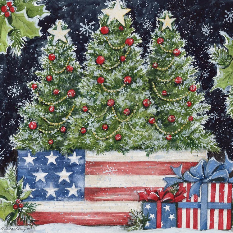 Christmas Trees Flag Box Night by Susan Winget wall art