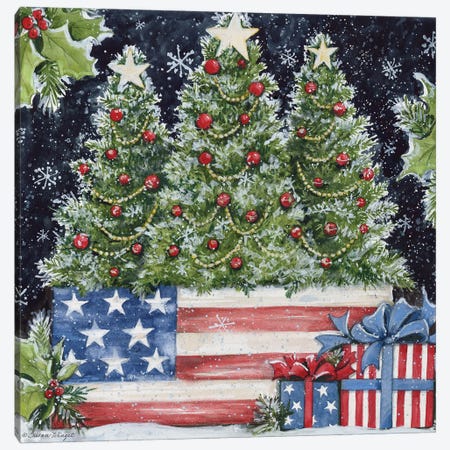 Christmas Trees Flag Box Night Canvas Print #SWG52} by Susan Winget Art Print