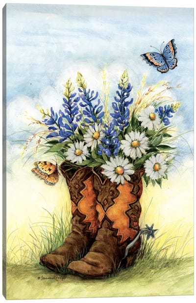 Cowboy Boots-Blue Sky Canvas Art Print - Susan Winget