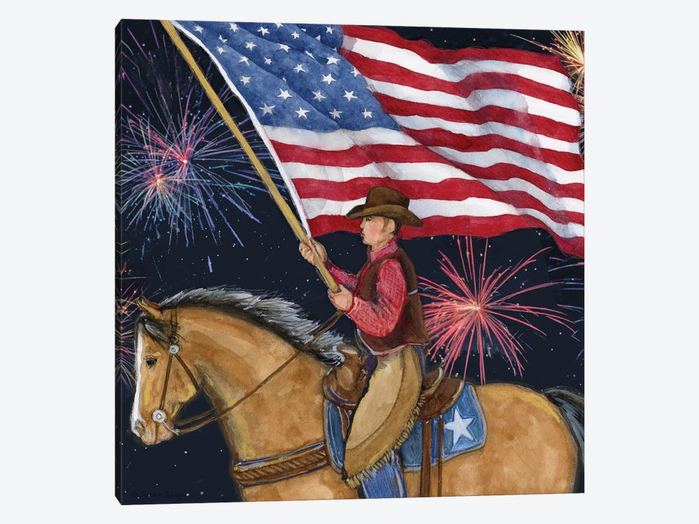 Cowboy Flag Horse Fireworks by Susan Winget 1-piece Canvas Art