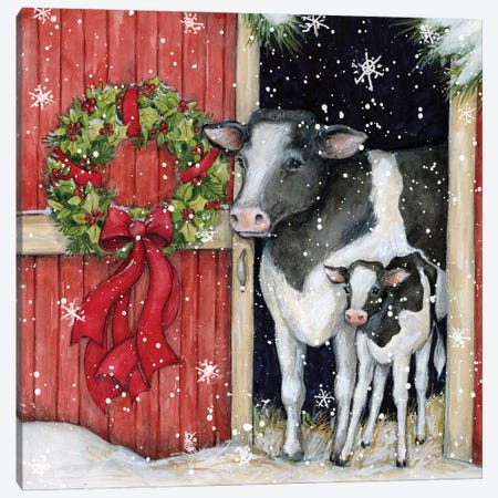 Cows In Barn Canvas Print #SWG62} by Susan Winget Canvas Artwork