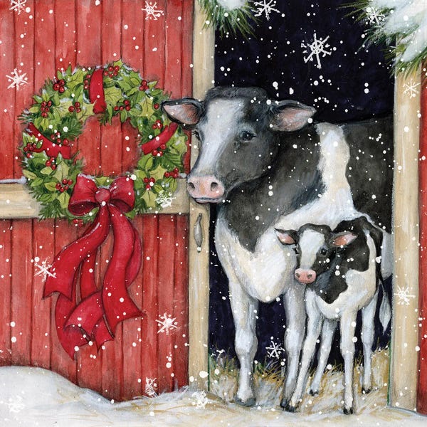 Susan Winget: Cows In Barn by Susan Winget