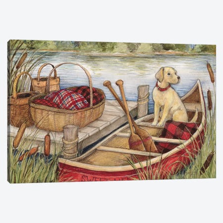 Dog Canoe Canvas Print #SWG68} by Susan Winget Canvas Artwork