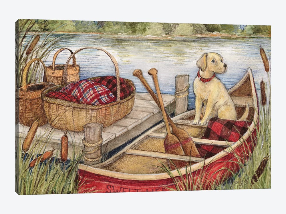Dog Canoe by Susan Winget 1-piece Canvas Art Print