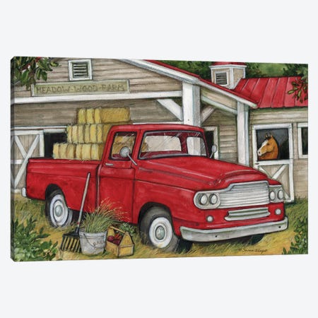 Barn Red Truck Canvas Print #SWG6} by Susan Winget Art Print