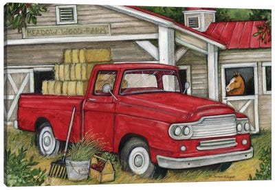 Barn Red Truck Canvas Art Print - Trucks
