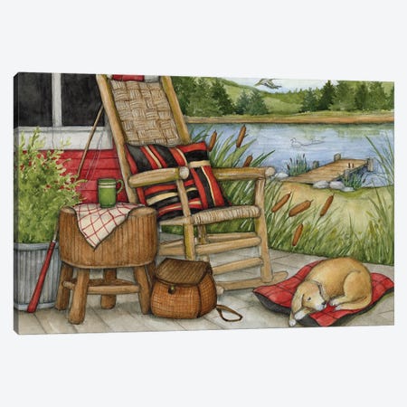Dog On Porch-Horizontal Canvas Print #SWG70} by Susan Winget Canvas Print