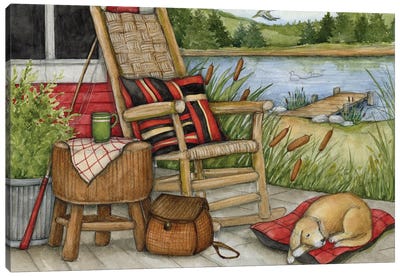 Dog On Porch-Horizontal Canvas Art Print - Susan Winget