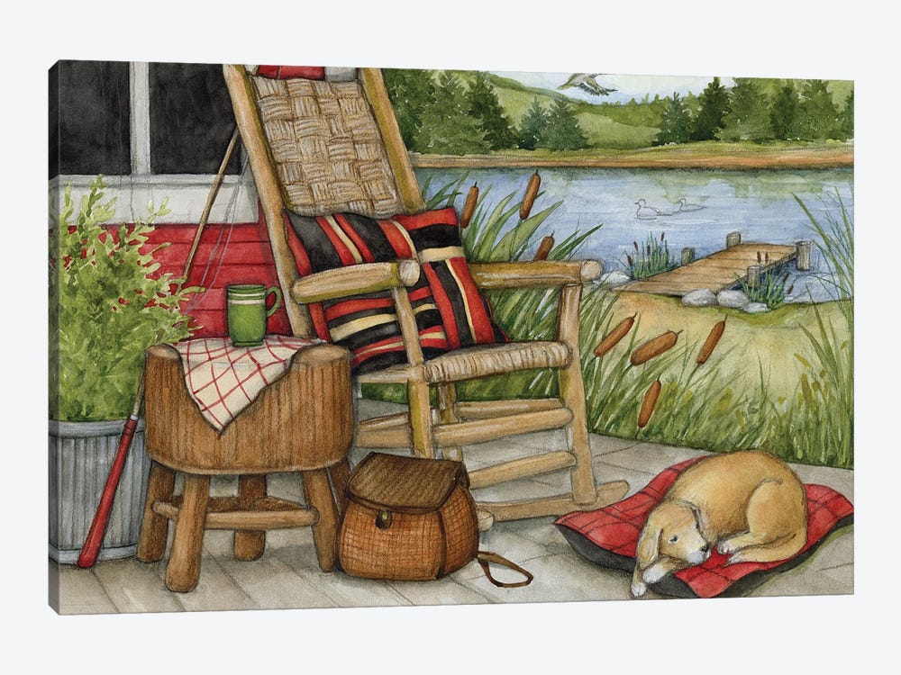 Dog On Porch-Horizontal by Susan Winget 1-piece Canvas Wall Art