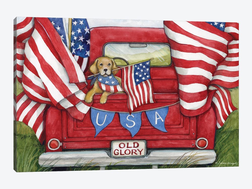 Dog With Flags Red Truck by Susan Winget 1-piece Art Print