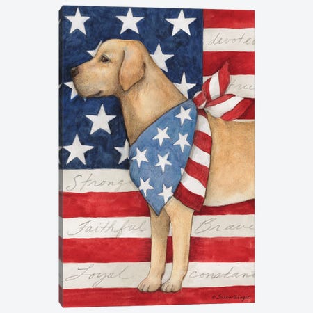 Dog With Flag-Vertical Canvas Print #SWG72} by Susan Winget Canvas Art Print